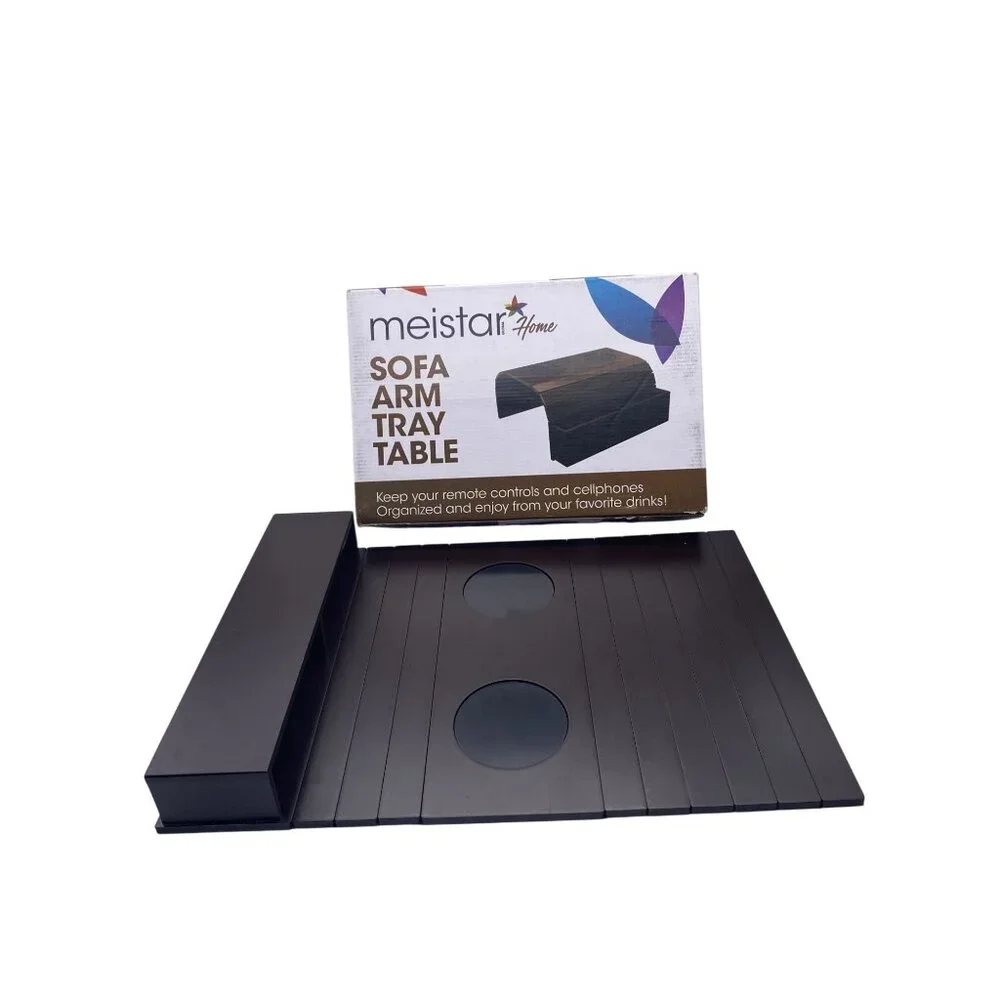 Meistar Sofa Couch Arm Tray Table With Cup Holder & Storage‎ Pockets Dark Brown